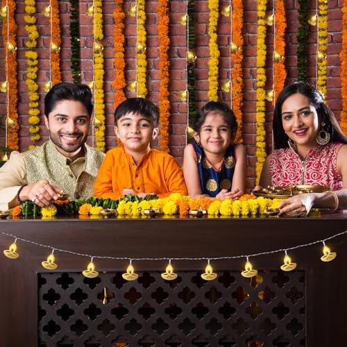Riakrum 6 Pcs 6.56 ft Diwali String Lights Decorative Flame Shaped Lamps 10 LED Lights Window Wall Curtain Diwali Decorations for Home Bedroom Indian Wedding Party Christmas Indoor Outdoor - Image 4