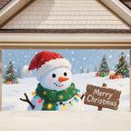 Cute Snowman Garage Door Banner 16x7 Ft - Merry Christmas Sign Design for Family Holiday Decorations by THISFIND