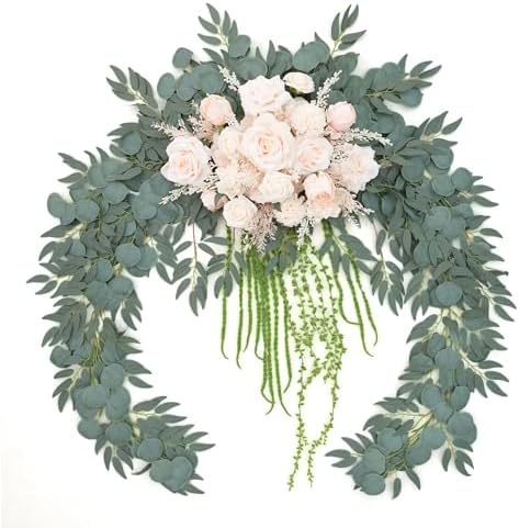 7.5FT Babypink Wedding Arch Flowers Garland, Rose &Eucalyptus, Artificial Spring Floral for Backdrop Mantle Decoration,Ceremony Party Sweetheart Head Table Reception Decor by AngelaFlower