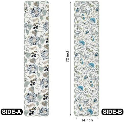 Botanica Mist - Bloom Collection Luxury Handcrafted Runner (Reversible) Cotton Quilted Fabric Machine Washable – Elegant Home Decor – 14 x 72 inches - Image 5