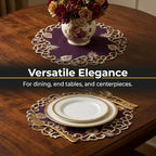 Decozen Set of 8 Doilies for Table, Lace Doilies - Rustic, Crochet, Farmhouse, Kitchen, Dining Table Centerpiece Decor - Round Christmas Placemats for Home - 15 inch Gold Plum, Tarantino Collection - Image 4
