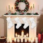 Funnymoom 8 Pcs Christmas Stockings with Holder Set Includes 4 Faux Fur Stocking Ornaments 4 Mantle Snowflake Stocking Hangers Hooks for Xmas Family Party Decoration (White/Silver) - Image 6