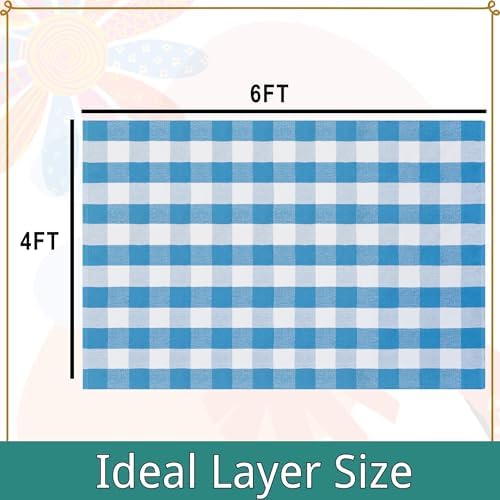Buffalo Plaid Outdoor Rugs, 4'x6' Blue and White Checkered Indoor Outdoor Area Rug, Layering Rug for Welcome Door Mat, Washable Cotton Woven Farmhouse Mat for Spring Easter Front Porch Décor - Image 2