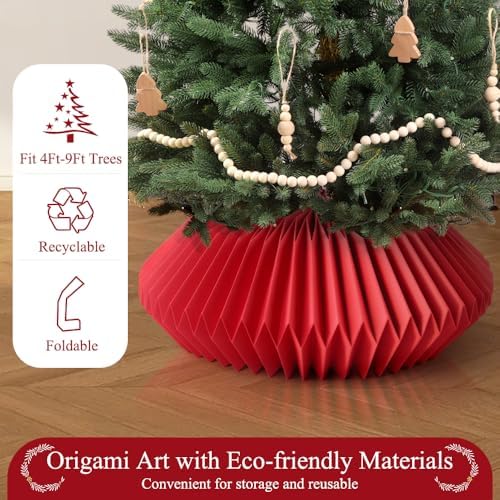 Honeycomb Christmas Tree Collar Red Foldable Paper Base Cover Decoration - Image 4