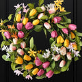 22" Tulip Wreath Spring/Summer Wreaths Artificial Floral Wreaths for Front Door Yellow Pink Tulip Easter Wreath for Indoor Outdoor Home Holiday Party Wedding Decor by CIROASES
