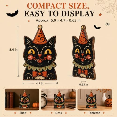 Vintage Halloween Decorations, Wooden Shelf Decor for Tabletop & Desk - Image 3