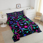 Erosebridal Halloween Cat Bedding, Black Cat Comforter Set for Kids Girls Boys Teens, Ombre Glowing Neon Stars Down Comforter, Kawaii Cartoon Kitten Duvet Insert, Gradient Galaxy Quilt, Full - Image 3