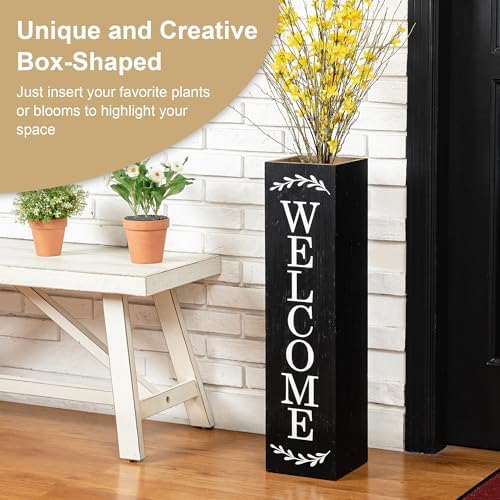 Glitzhome 30"H Wooden Rustic WELCOME Porch Sign, Boxed Double Sided Rustic Home Porch Sign for Front Porch Decor, Black - Image 4