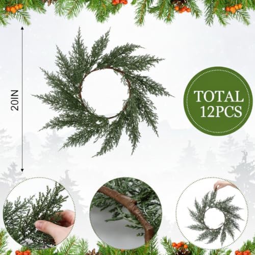 Christmas Round Placemat Set of 12 Artificial Cedar Wreath Charger - Image 2