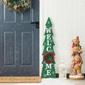 Glitzhome 42" H Wooden Welcome Christmas Tree Porch Sign with Berries Wreath Vertical Porch Sign in Xmas Tree Shape Farmhouse Hanging Sign Decorations for Front Door Wall Display by Glitzhome