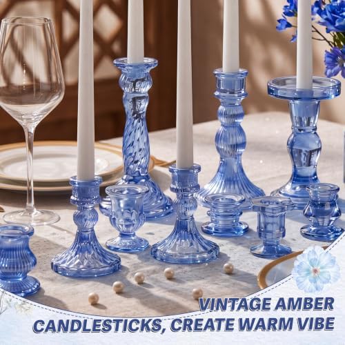 Mumufy 48 Pcs Blue Crystal Taper Candle Holders with Flameless Candles - Image 2