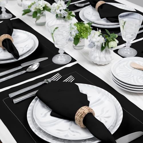Solino Home 100% Pure Linen Placemats Black Hemstitch, 14 x 19 in, Set of 4 - Image 3