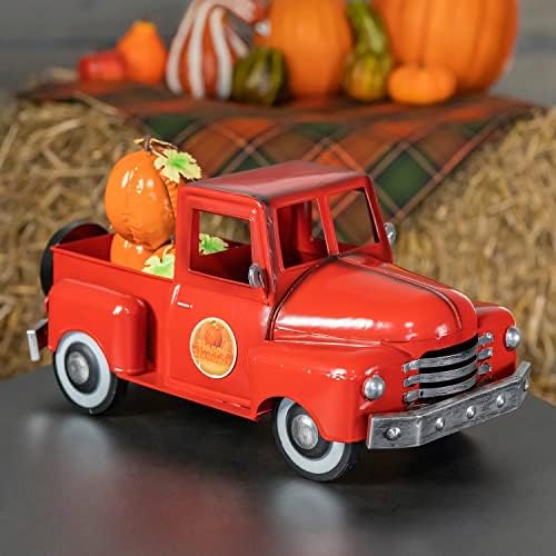 Zaer Ltd. Metal 18.5" Long Multi-Seasonal Christmas and Harvest Pickup Truck with Metal Tree, Pumpkins, and Matching Side-Magnet Sets (Glossy Red) - Image 6