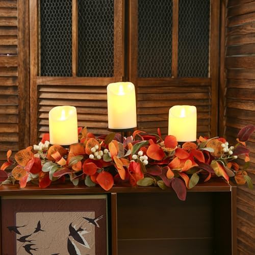 28" Fall Candle Holder Dining Table Centerpieces with Orange Eucalyptus - Image 2