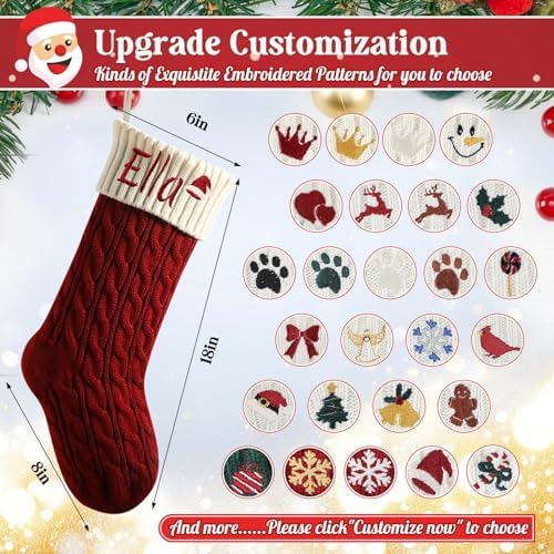 Personalized Christmas Stockings,Custom Embroidered Name & Monogram Knit Stockings for Kids,Family - Intertwined Cable Knit 18" Christmas Stocking for Fireplace Holiday Decor(7 Pack) - Image 4