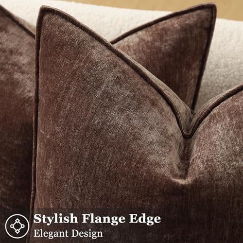 decorUhome Chenille Dark Brown Velvet Throw Pillow Covers 26x26 Set of 2 - Image 2