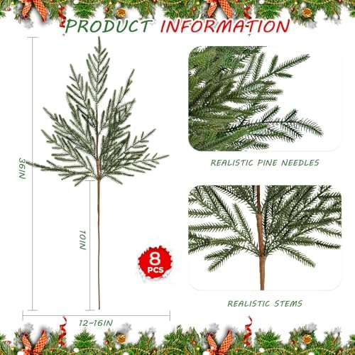 8Pcs 36" Real Touch Norfolk Pine Stems, Faux Christmas Greenery Long Stems - Image 2