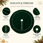 DarkGreen Velvet Christmas Tree Skirt with Ruffled Edge&Pearls,60" - Image 7