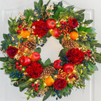 Christmas Wreaths for Front Door with Lights 24 Inch Christmas Wreath with Red Flowers, Apples, Oranges, Pine Cones, Berries and Greenery – Holiday Wreath Front Door Indoor Outdoor Winter Décor - Image 6
