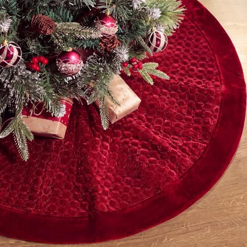 Arrowbash 48 Inch Velvet Christmas Tree Skirt Quilted Tree Skirt, Red by Arrowbash