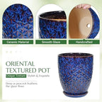 11.8 Inch Flower Pots for Indoor Plants,Ceramic Planter with Saucer Drainage Leak-Proof Mesh Gardening Gloves (Peacock-Blue) - Image 3