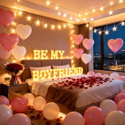 Be My Boyfriend Light Up Letters with 1000 Rose Petals - Image 2