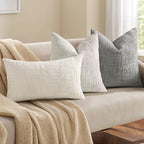 decorUhome Textured Chenille Throw Pillow Covers 12x20 Set of 2 Cream White - Image 4