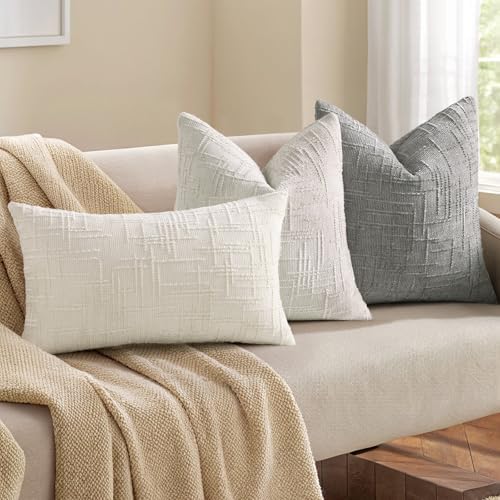 decorUhome Textured Chenille Throw Pillow Covers 12x20 Set of 2 Cream White - Image 4