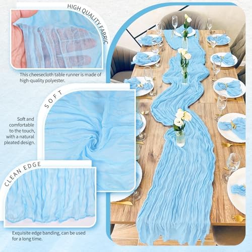 18 Pack Cheesecloth Table Runner 10FT Baby Blue Table Runner Light Blue Boho Gauze Cheese Cloth Table Runners Long Rustic Sheer Table Decorations for Wedding Party Baby Bridal Shower Birthday Holiday - Image 3