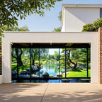 Japanese Garden Garage Door Banner 6 x 13 FT, Zen Garden Pond Garage Door Cover, Scenic Pine Tree Nature Landscape Outdoor Garage Door Decorations, Asian Garden Backdrop for Home Decor(Landscape painting) - Image 3