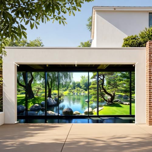 Japanese Garden Garage Door Banner 6 x 13 FT, Zen Garden Pond Garage Door Cover, Scenic Pine Tree Nature Landscape Outdoor Garage Door Decorations, Asian Garden Backdrop for Home Decor(Landscape painting) - Image 3