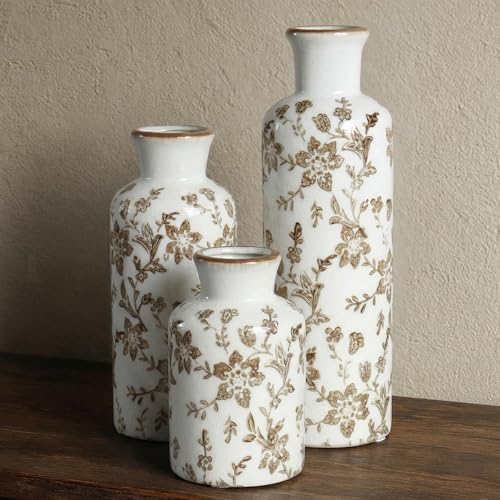 Brown Ceramic Vase Set of 3, Vintage Brown Floral Vases for Home Decor by CheeryStow