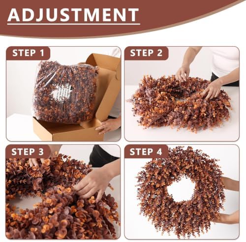 24" Lifelike Touch Fake Fall Eucalyptus Wreath for Front Door (Dark Orange) - Image 5