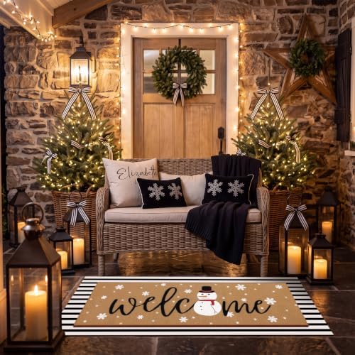 Tinideya 2 Pcs Large Winter Layered Doormat Snowman Front Door Mat - Image 4