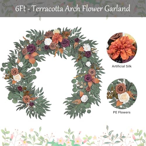 6Ft Burnt Orange Fall Artificial Flower Garland - Image 2