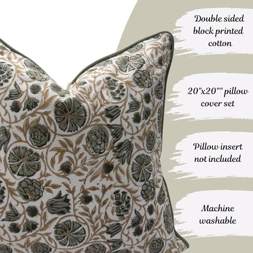 Floral Pillow Covers Earth Brown Set of 2 Pillow Covers 20 x 20 inches Farmhouse Pillow Covers for Couch Bed Bedroom Living Throw Pillow Covers Boho Decorative Pillow for Spring - Image 2