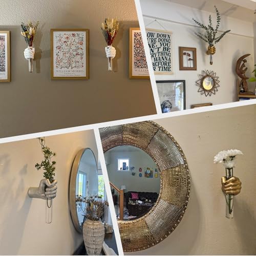 2 Pieces Wall Sculptures, Hands Vase Home Decor, Wall Mount Art Sculpture, Unique Wall Art Statue, Funky Flower Vase Decorations, Modern Eclectic Hanging Decor,Hands Statue (Orange(L+R)) - Image 6