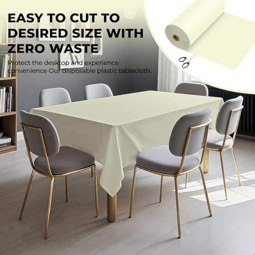 54 Inch X 300 Feet Plastic Table Cover Roll Premium Disposable Plastic Tablecloth for All Type/Shape Tables | Picnic, Party, Banquet, Birthdays, Weddings (Beige, 54 Inch X 300 Feet) - Image 4