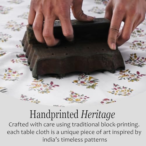 CPC Fall Green Block Print 100% Cotton Rectangle Tablecloth 72x140 Inch - Image 5