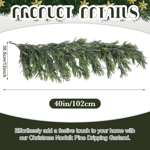 Janinka 40" Christmas Norfolk Pine Dripping Garland with 12" Dripping Branches Realistic Touch Christmas Artificial Greenery Garland for Mantle Table Stair Fireplace Home Indoor Outdoor Party Decor - Image 3