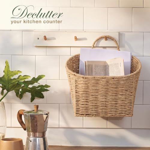 84ECO Set of 2 Woven Paper Rope Hanging Baskets for Organizing, Front Door, Mail, Flowers - Image 5