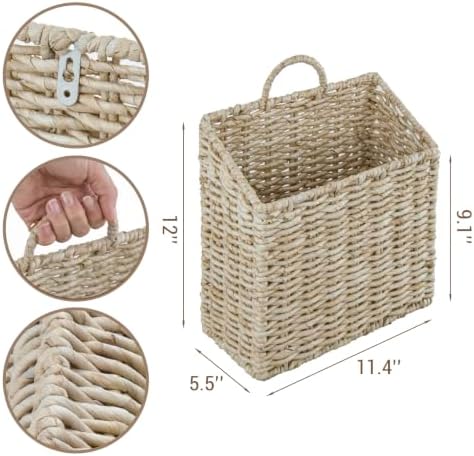 MyGift 12.5-Inch Woven Wall Hanging Storage Basket – Large Decorative Seagrass Organizer for Magazines, Mail, and Home Storage - Image 5