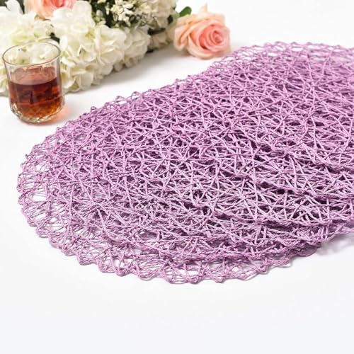 IcosaMro Round Woven Placemats Set of 12 for Dining Table, 15 Inches Paper Boho Decorative Circle Place Mats for Wedding Christmas Thanksgiving Day Holiday Dinner (Lavender) - Image 3