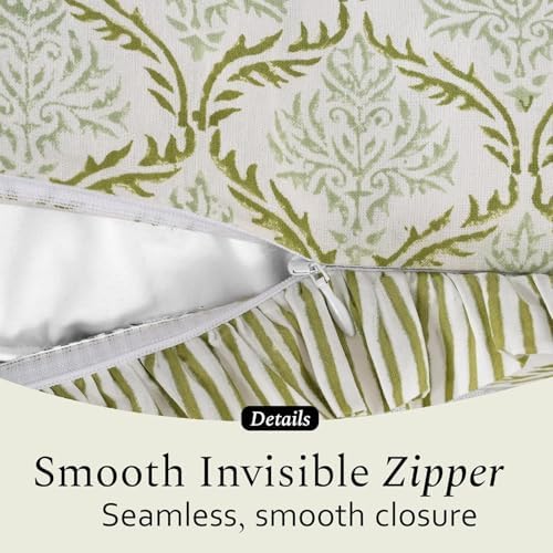 CPC Fern Regal Hand Block Print 100% Cotton Ruffle Throw Pillow Cover 18x18 inch with Hidden Zipper Decorative for Couch, Bed, Sofa, Farmhouse, Cottagecore Decor Gift Christmas Fall Thanksgiving - Image 6
