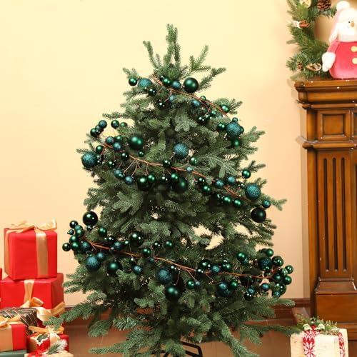 2 Pcs 6 ft Christmas Ball Ornament Garland, Dark Green - Image 3