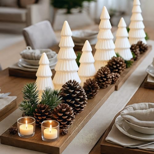 Leinuosen 6 Pcs White Ceramic Christmas Tree Figurines Tabletop Xmas Decor - Image 6