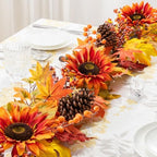 Glitzhome Fall Garland for Mantle, 12ft Sunflower Garland with Pinecones Acorns and Natural Twigs, Floral Decor for Home Fireplace Shelf Fall Display - Image 3