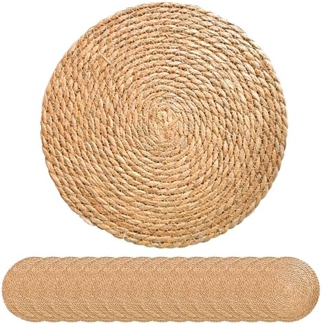 13 Inch Round Woven Plate Placemats Set of 15, Farmhouse Rustic Straw Braided Chargers Place Mats, TwinnekYR Large Boho Cattail Weave Table Mats, for Dining Plates Table Decor Home Wedding Party by TwinnekYR