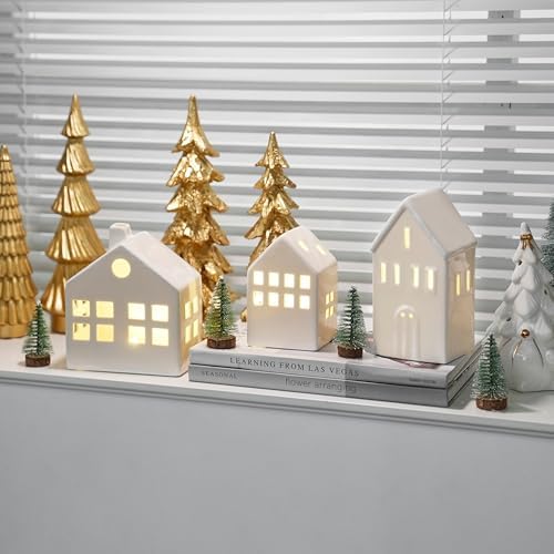 Ceramic Christmas Village Houses, White Christmas Houses with Xmas Trees - Image 3