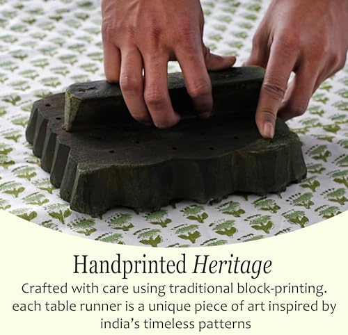CPC Emerald Green Block Print Cotton Table Runner 16x106 Inch Long Runner - Image 4